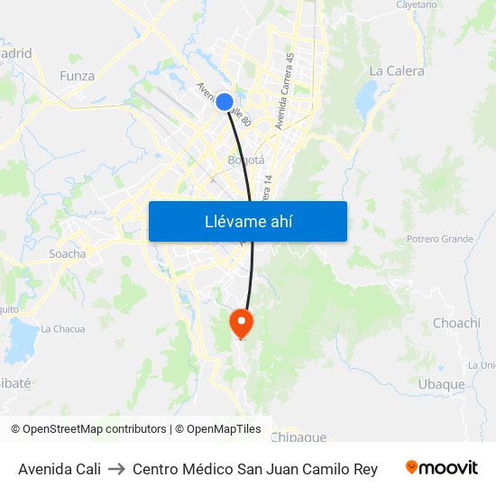 Avenida Cali to Centro Médico San Juan Camilo Rey map