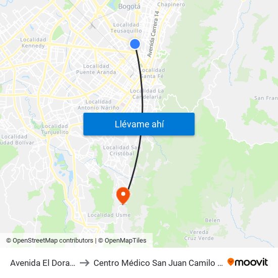 Avenida El Dorado to Centro Médico San Juan Camilo Rey map