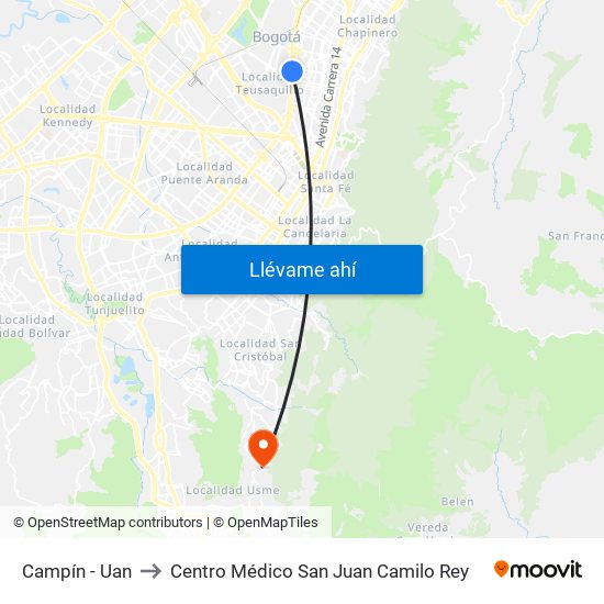 Campín - Uan to Centro Médico San Juan Camilo Rey map