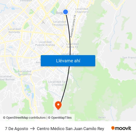 7 De Agosto to Centro Médico San Juan Camilo Rey map