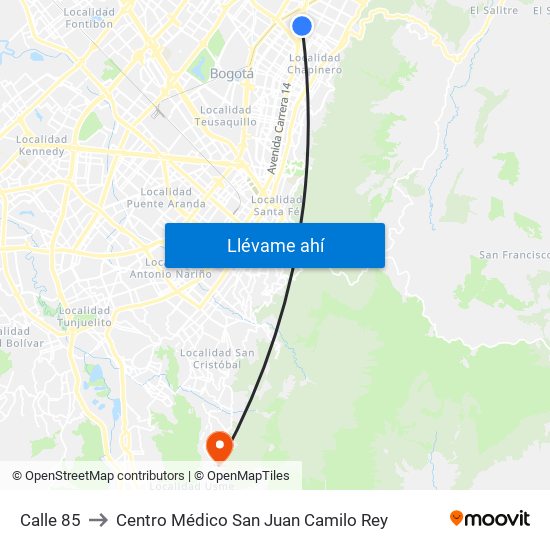 Calle 85 to Centro Médico San Juan Camilo Rey map