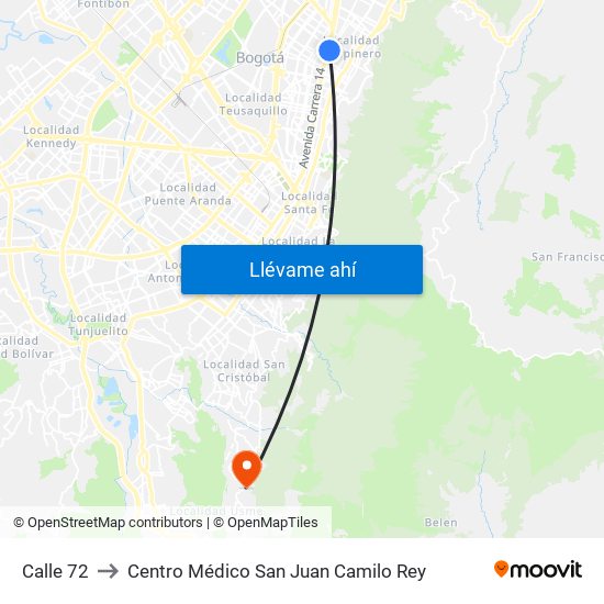 Calle 72 to Centro Médico San Juan Camilo Rey map