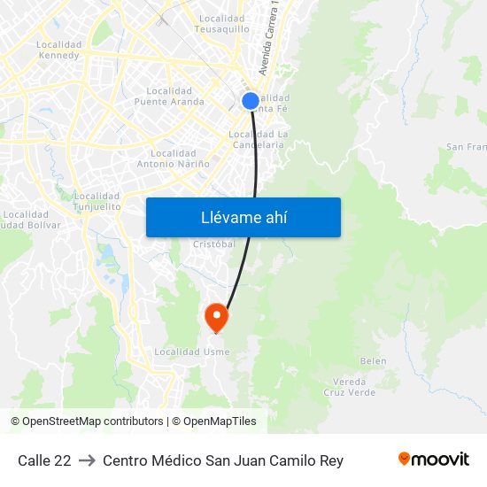 Calle 22 to Centro Médico San Juan Camilo Rey map