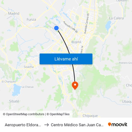 Aeropuerto Eldorado (B) to Centro Médico San Juan Camilo Rey map