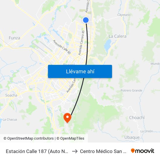 Estación Calle 187 (Auto Norte - Cl 187 Bis) (A) to Centro Médico San Juan Camilo Rey map