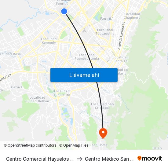 Centro Comercial Hayuelos (Av. C. De Cali - Cl 20) to Centro Médico San Juan Camilo Rey map