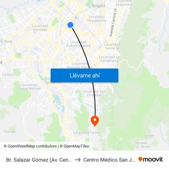 Br. Salazar Gómez (Av. Centenario - Kr 65) (A) to Centro Médico San Juan Camilo Rey map