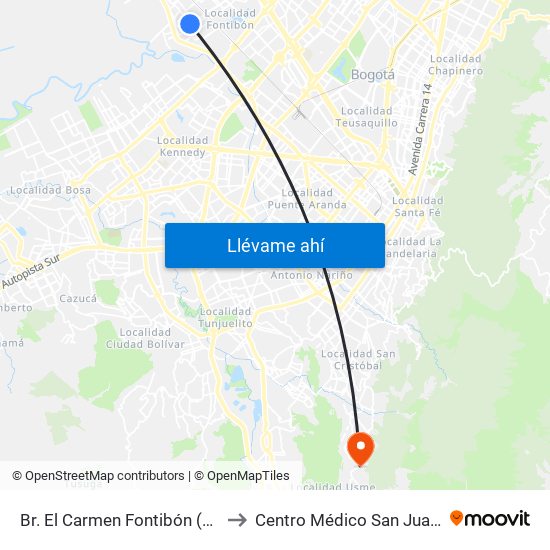 Br. El Carmen Fontibón (Cl 17 - Kr 100) to Centro Médico San Juan Camilo Rey map