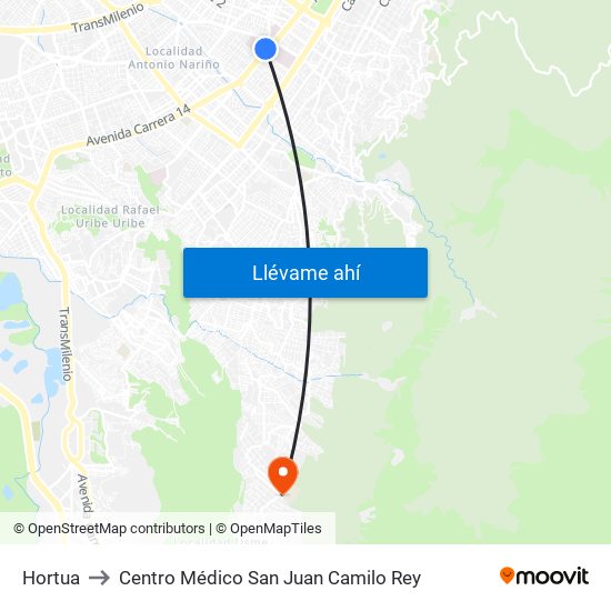 Hortua to Centro Médico San Juan Camilo Rey map