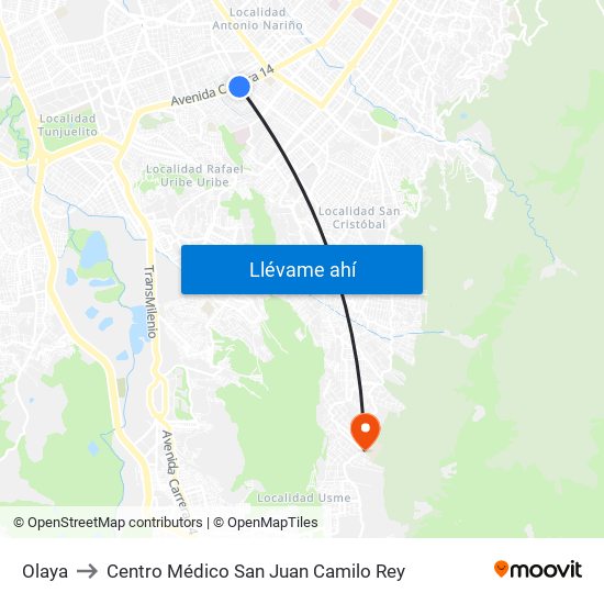 Olaya to Centro Médico San Juan Camilo Rey map