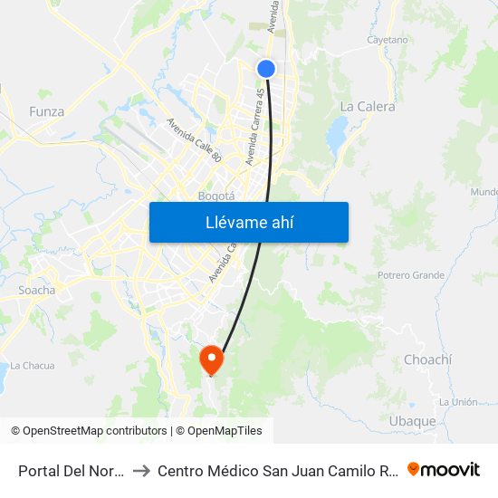 Portal Del Norte to Centro Médico San Juan Camilo Rey map