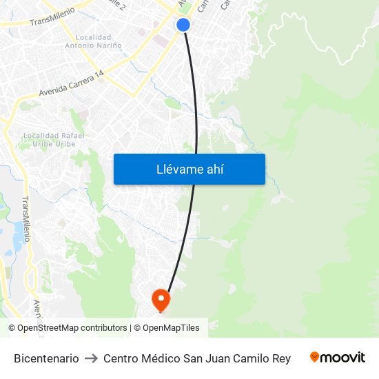 Bicentenario to Centro Médico San Juan Camilo Rey map