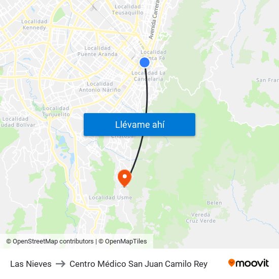 Las Nieves to Centro Médico San Juan Camilo Rey map