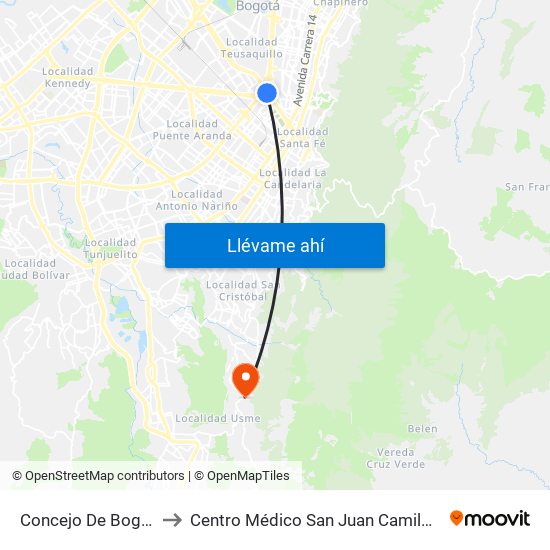 Concejo De Bogotá to Centro Médico San Juan Camilo Rey map