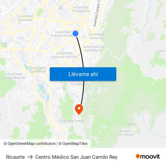 Ricaurte to Centro Médico San Juan Camilo Rey map
