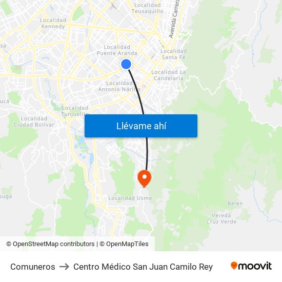 Comuneros to Centro Médico San Juan Camilo Rey map