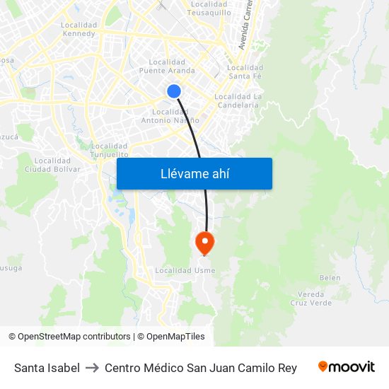 Santa Isabel to Centro Médico San Juan Camilo Rey map