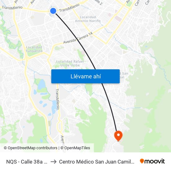 NQS - Calle 38a Sur to Centro Médico San Juan Camilo Rey map