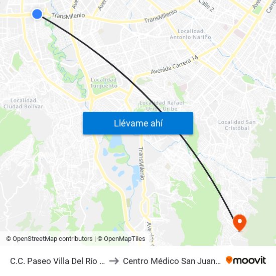 C.C. Paseo Villa Del Río - Madelena to Centro Médico San Juan Camilo Rey map