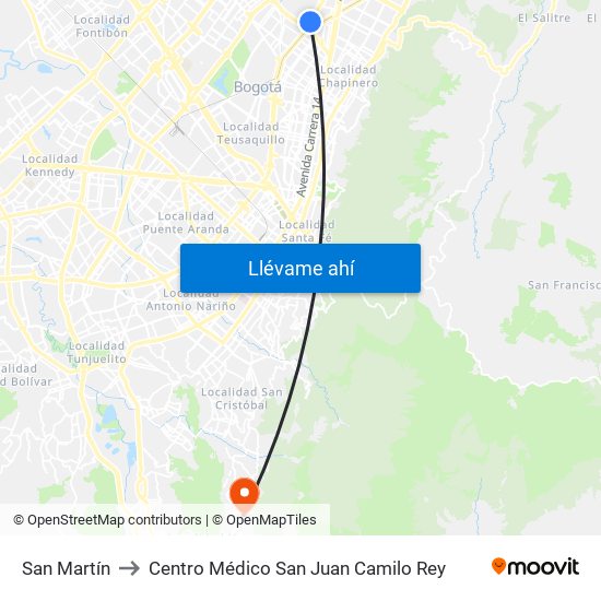 San Martín to Centro Médico San Juan Camilo Rey map