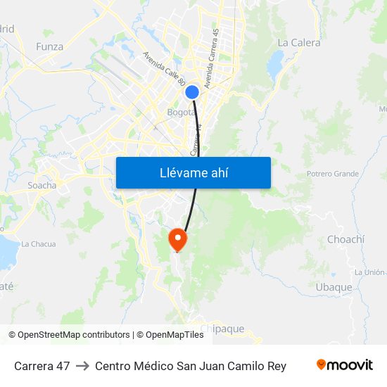Carrera 47 to Centro Médico San Juan Camilo Rey map