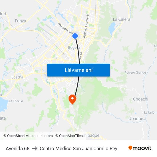 Avenida 68 to Centro Médico San Juan Camilo Rey map