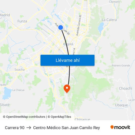 Carrera 90 to Centro Médico San Juan Camilo Rey map