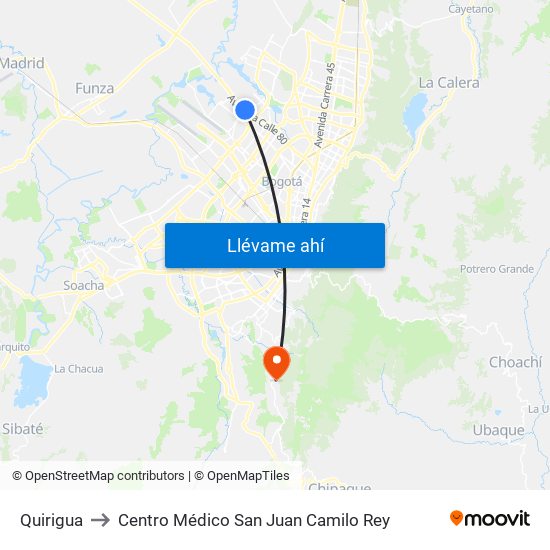 Quirigua to Centro Médico San Juan Camilo Rey map