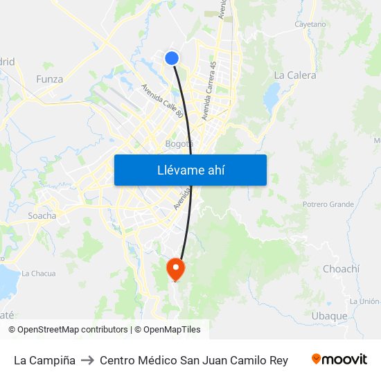 La Campiña to Centro Médico San Juan Camilo Rey map