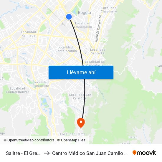 Salitre - El Greco to Centro Médico San Juan Camilo Rey map