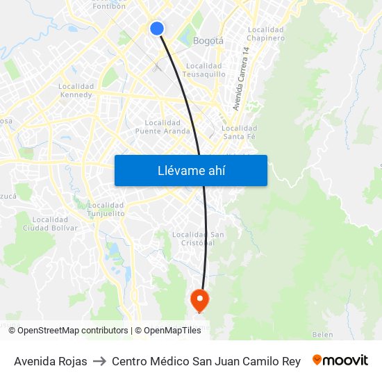Avenida Rojas to Centro Médico San Juan Camilo Rey map