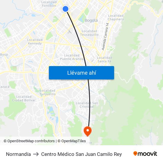 Normandía to Centro Médico San Juan Camilo Rey map