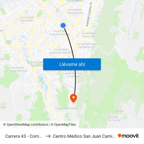 Carrera 43 - Comapan to Centro Médico San Juan Camilo Rey map