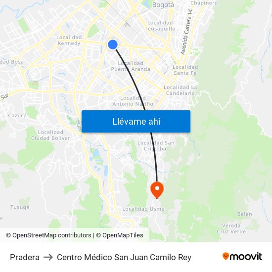 Pradera to Centro Médico San Juan Camilo Rey map