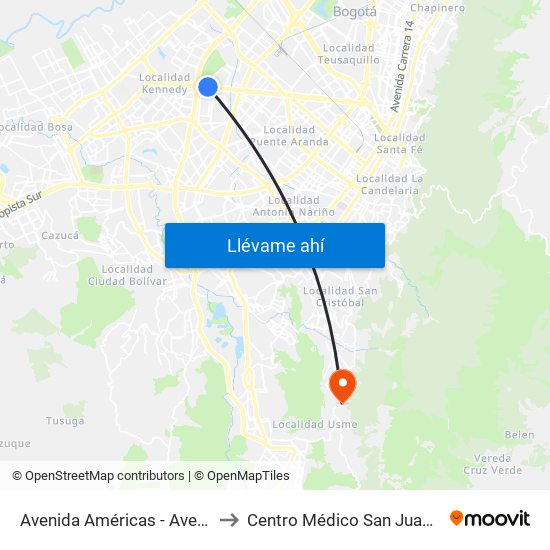 Avenida Américas - Avenida Boyacá to Centro Médico San Juan Camilo Rey map