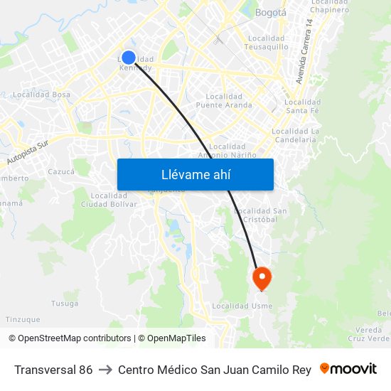 Transversal 86 to Centro Médico San Juan Camilo Rey map