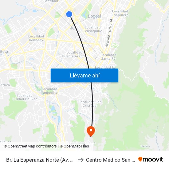 Br. La Esperanza Norte (Av. La Esperanza - Kr 69d) to Centro Médico San Juan Camilo Rey map