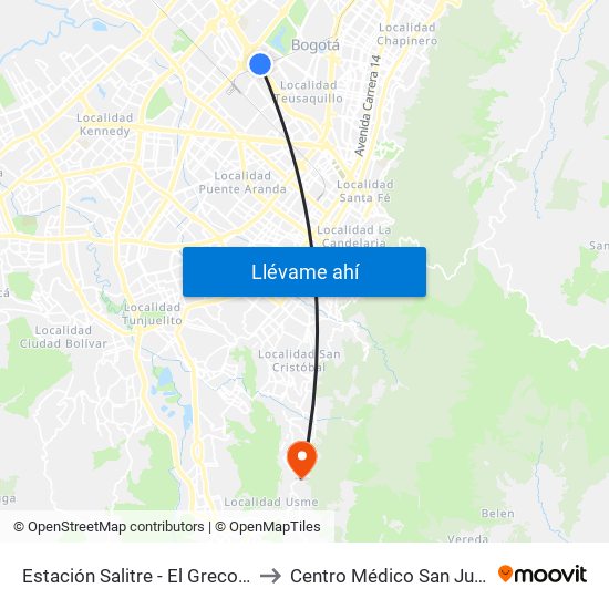 Estación Salitre - El Greco (Ac 26 - Ak 68) to Centro Médico San Juan Camilo Rey map