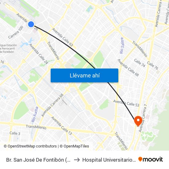 Br. San José De Fontibón (Ac 26 - Kr 96a) to Hospital Universitario San Ignacio map