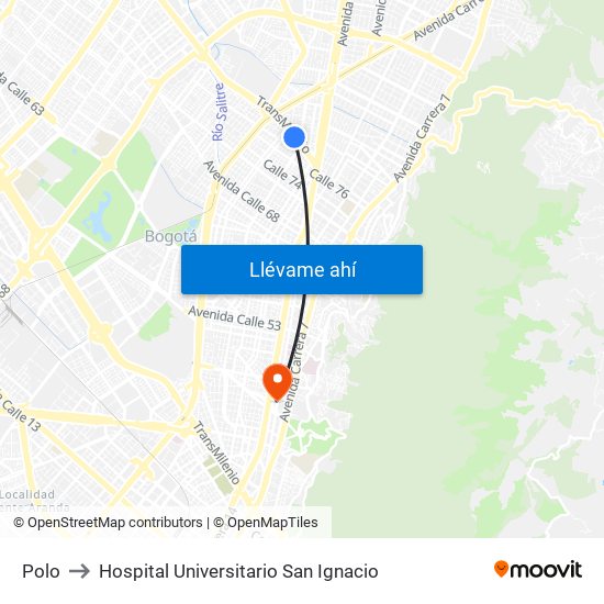 Polo to Hospital Universitario San Ignacio map