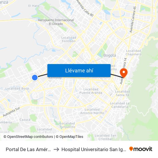 Portal De Las Américas to Hospital Universitario San Ignacio map