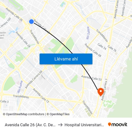 Avenida Calle 26 (Av. C. De Cali - Cl 51) (A) to Hospital Universitario San Ignacio map