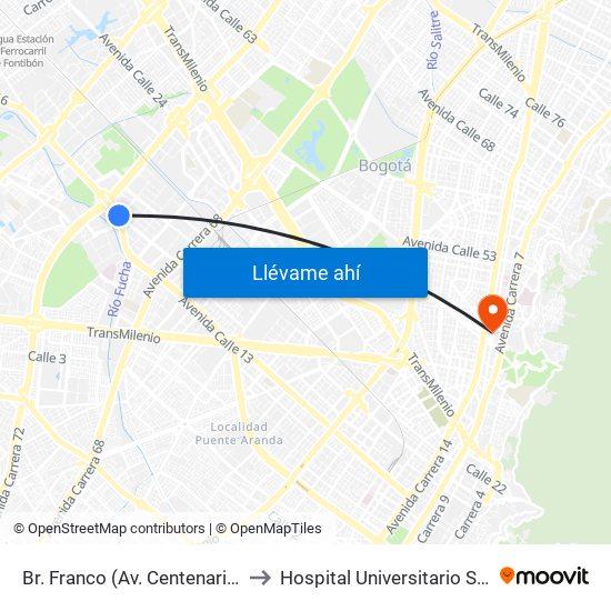 Br. Franco (Av. Centenario - Kr 69b) to Hospital Universitario San Ignacio map