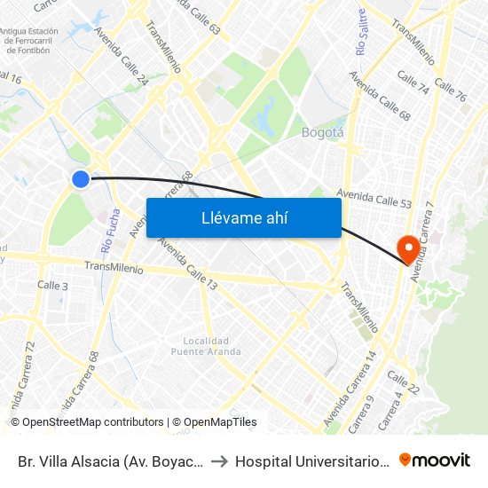 Br. Villa Alsacia (Av. Boyacá - Cl 12a) (A) to Hospital Universitario San Ignacio map