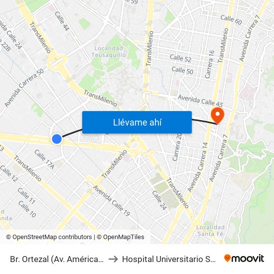 Br. Ortezal (Av. Américas - Tv 39) to Hospital Universitario San Ignacio map