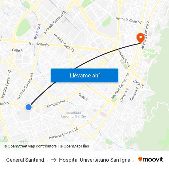 General Santander to Hospital Universitario San Ignacio map