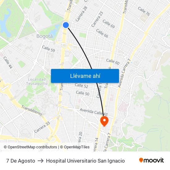 7 De Agosto to Hospital Universitario San Ignacio map