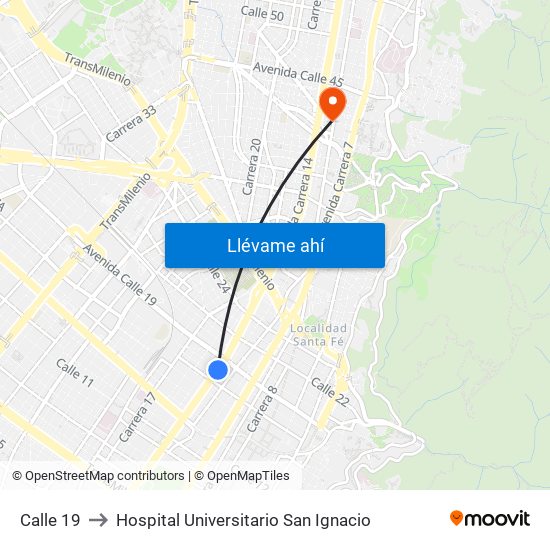 Calle 19 to Hospital Universitario San Ignacio map