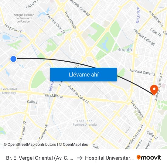 Br. El Vergel Oriental (Av. C. De Cali - Cl 10b) (A) to Hospital Universitario San Ignacio map