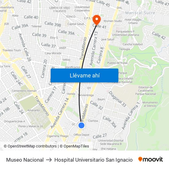 Museo Nacional to Hospital Universitario San Ignacio map